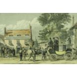 John Sturgess (1839-1903): lithograph, The Afternoon (Coopers) Coach Changing at Epsom, 34 x 25