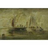 Thomas Westcott (1863-1924): watercolour, sailing boats at dawn, 44 x 27 cm. Not available for in-