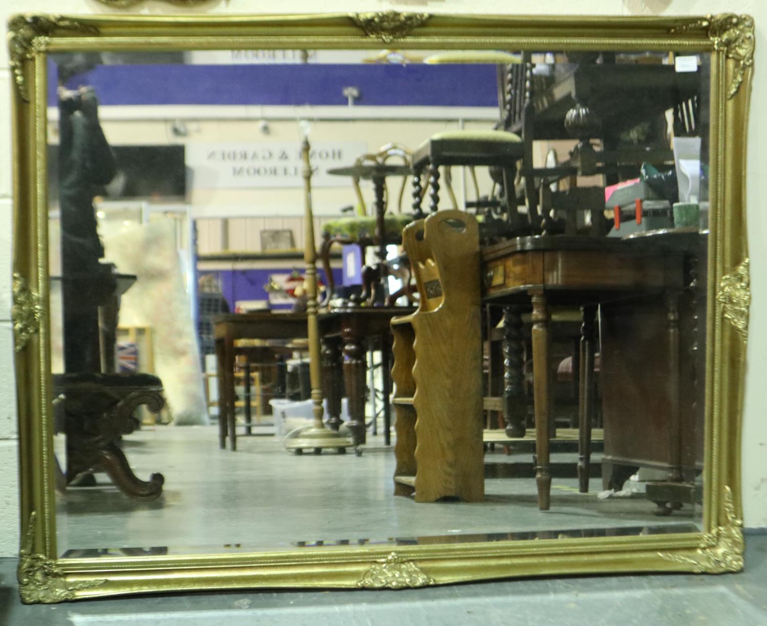 Large 20th century gilt framed bevelled edge mirror in good condition, 133 x 104 cm. Not available