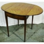 An Edwardian inlaid walnut Pembroke style table of small proportions, drop-leaf with tapering