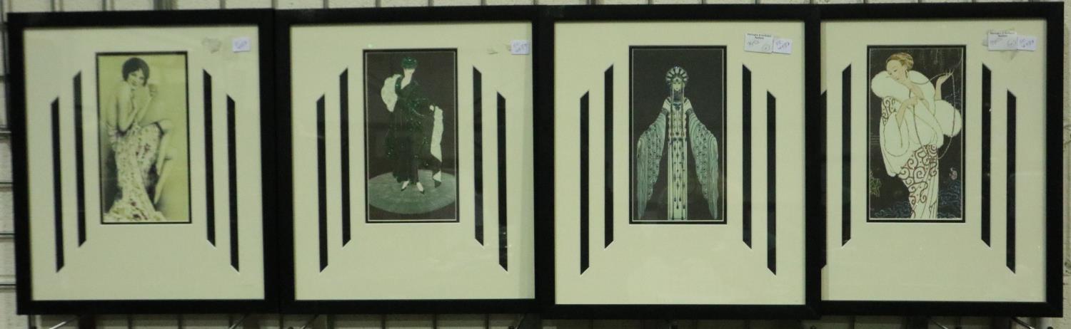 Four contemporary Art Deco prints, ladies of fashion, one of which used by Schweppes for advertising