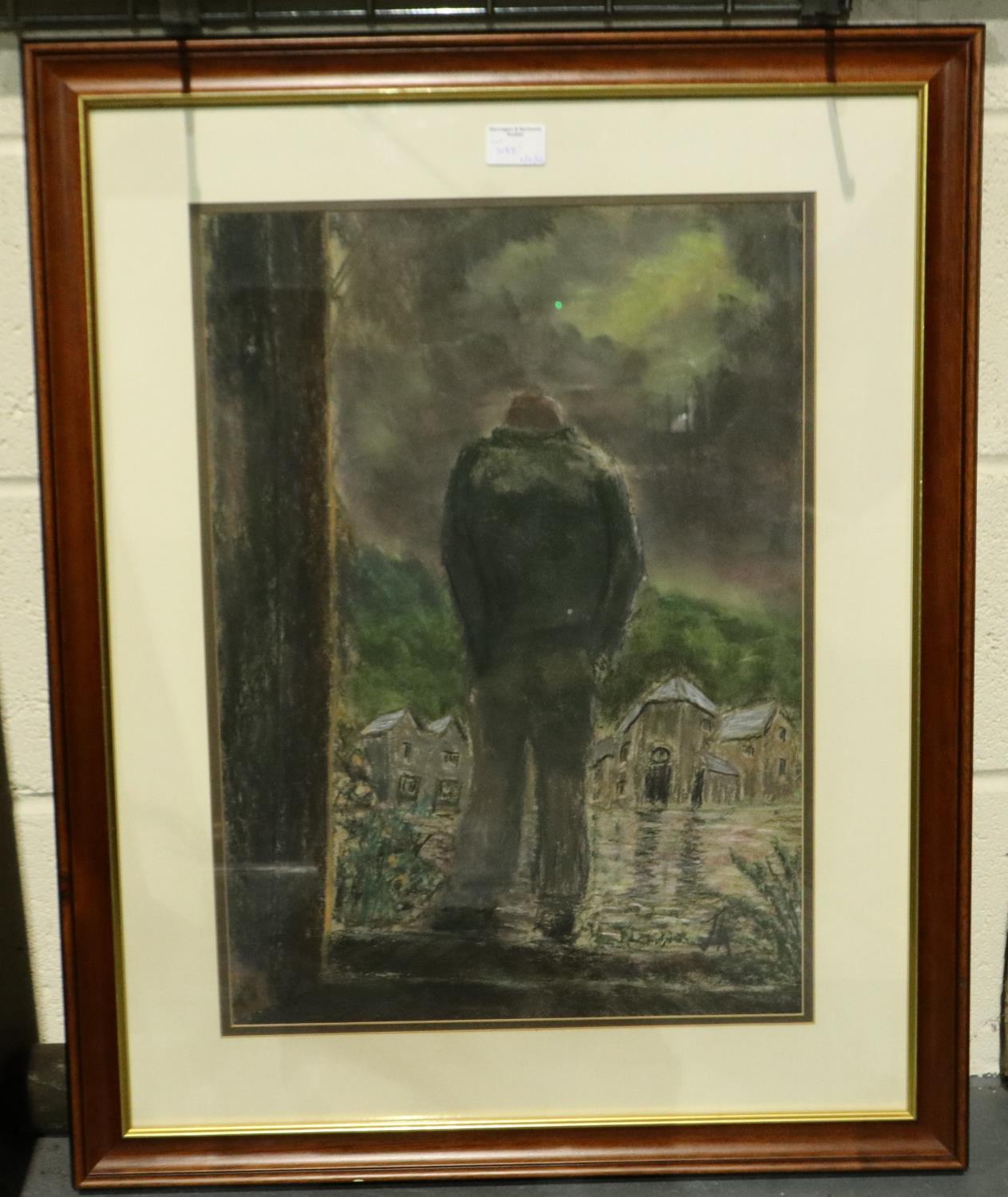 In the manner of John Thompson (1924-2011): pastels on paper, figure in a Northern town, 39 x 54 cm. - Image 2 of 4