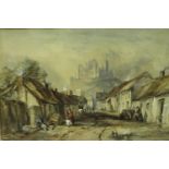 J Skinner Prout (1806-1876): watercolour, High Street Cashel Ireland with The Rock Beyond, 28 x 18