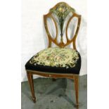 A George III shield back chair in beech, painted with wool work seat. Not available for in-house P&P