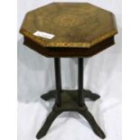 A 19th century inlaid walnut work table, octagonal with fitted interior, 44 x 44 x 62 cm H. Not