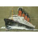 Kenneth Denton Shoesmith (1890-1939): watercolour and ink on paper of the SS Mauretania, 34 x 50 cm.