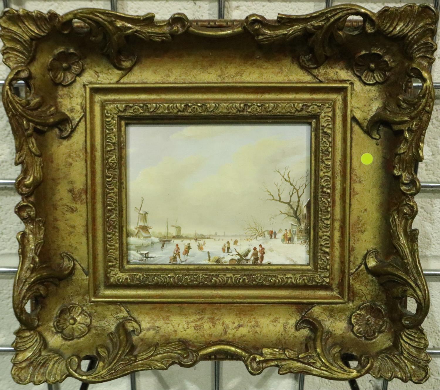 Late 19th / early 20th century Dutch school oil on board, winter scene, unsigned, 13 x 10 cm. P&P - Image 2 of 3