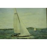 H F Theobald (20th century): oil on board, Sailing On a Lake, dated 1954, 70 x 61 cm. Not