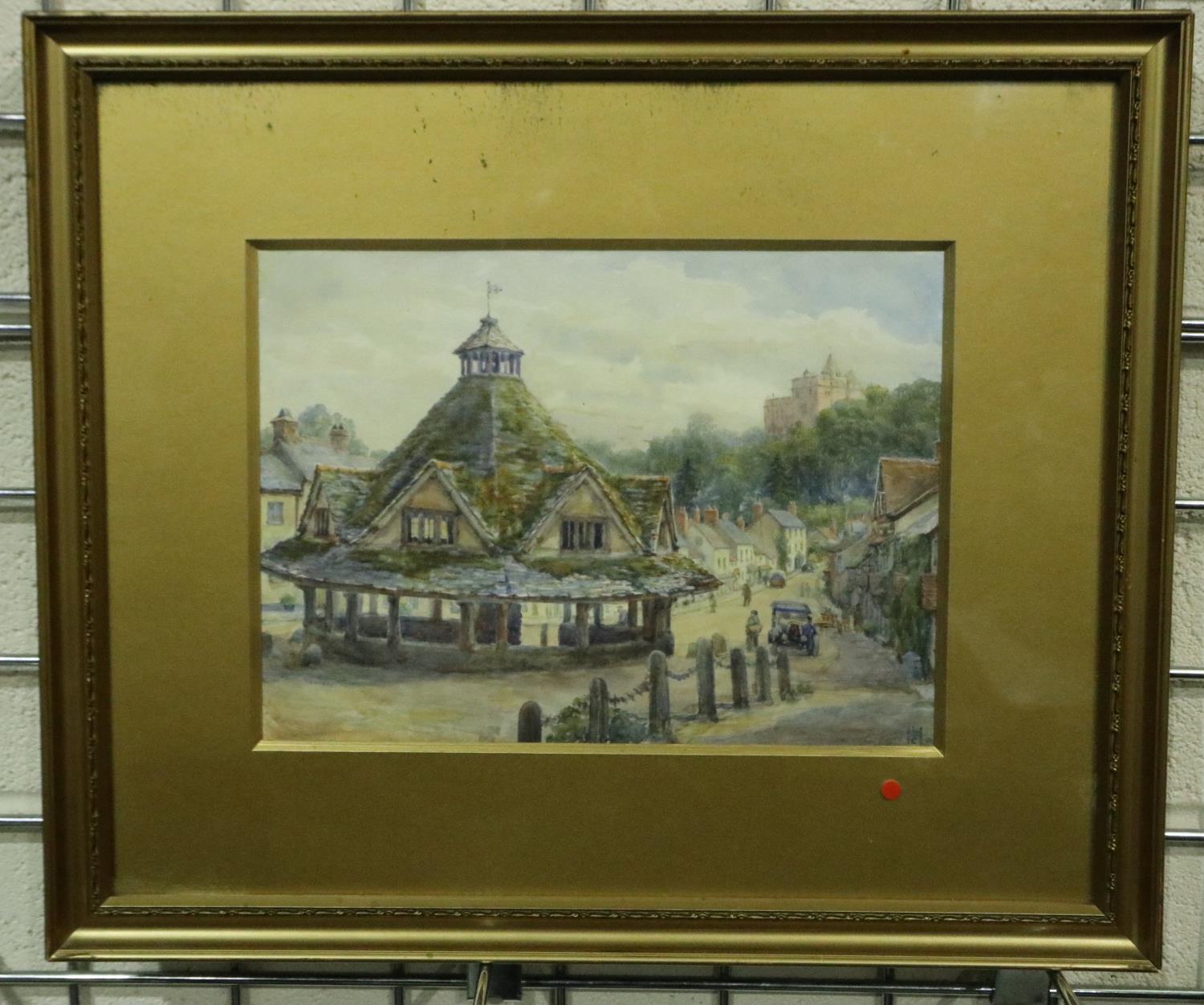 An unattributed late 19th century watercolour of a Somerset town, monogramed L.H.C, 23 x 32 cm. - Bild 2 aus 4