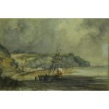 Unattributed watercolour of beached sailing vessel at Whitby, 24 x 19 cm, unsigned. Not available