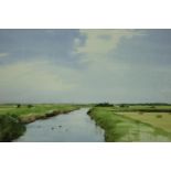 Bernard Atherton (20th century): watercolour, River Near Lunt Village, 47 x 32 cm. Not available for