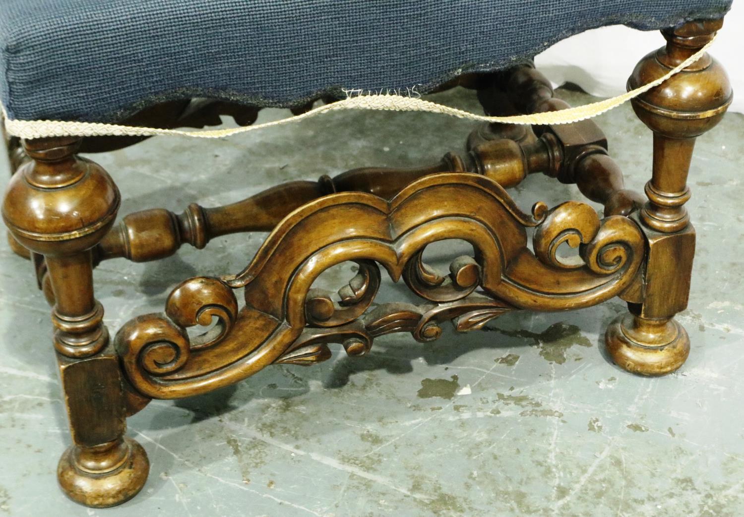 A 19th century walnut framed stool in the Carolean manner, with woolwork upholstered top, 53 x 40 - Image 3 of 4