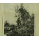 Yeend King (19/20th century) pencil signed etching, Riverbank with figures, 40 x 57 cm. Not