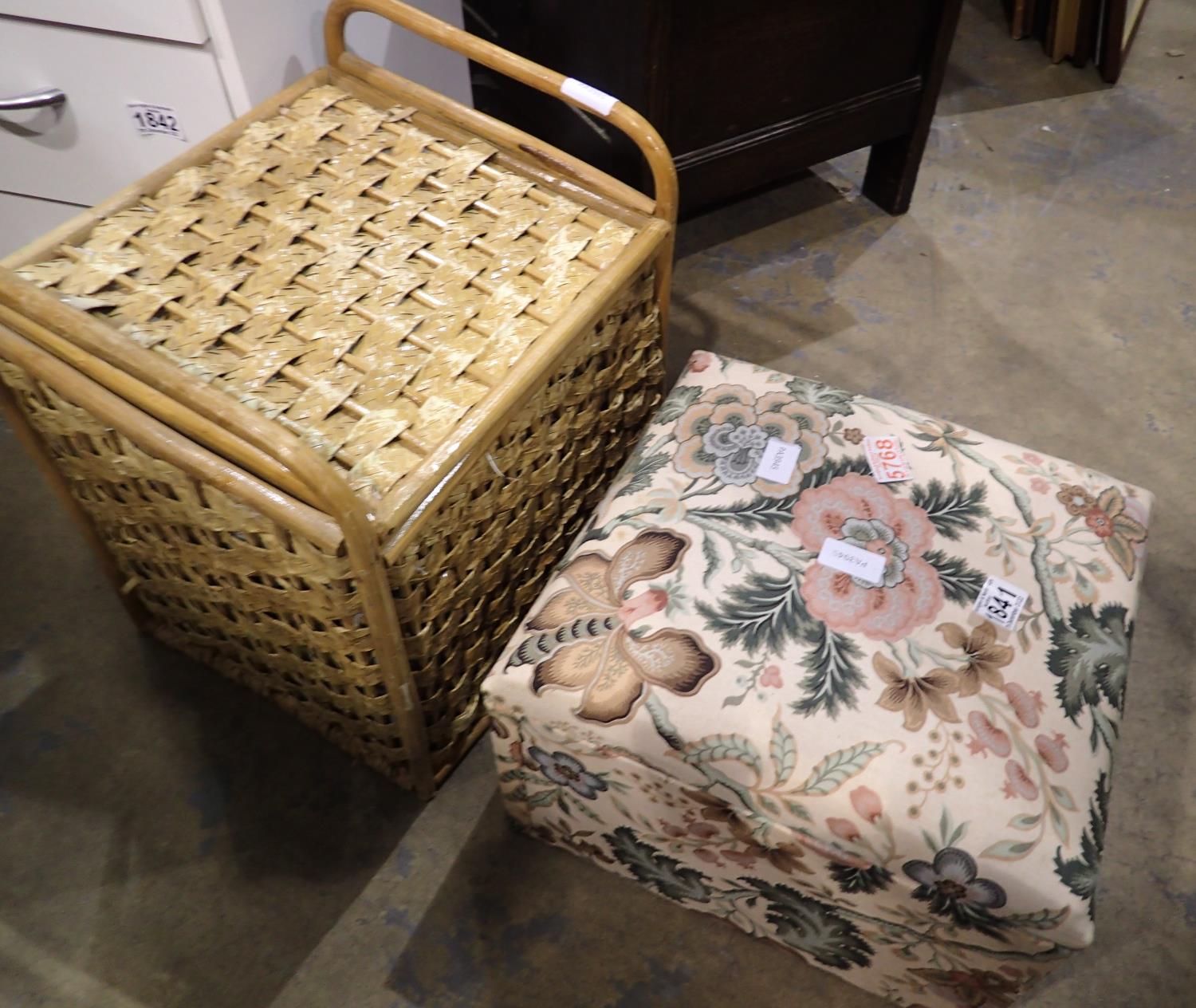 Basket of sewing books and a further box. Not available for in-house P&P