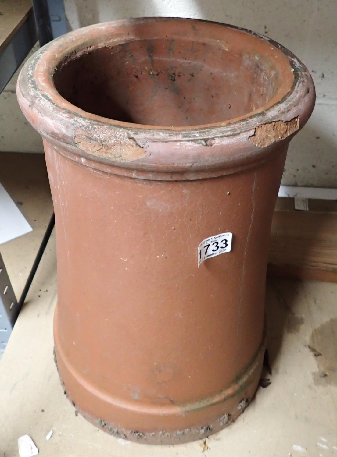 Terracotta chimney, H: 48 cm, and other pots. Not available for in-house P&P