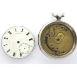 Hallmarked silver pocket watch by M. Elam Northwich, Middlewich and Winsford, lacking glass and