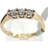 9ct gold three stone diamond ring, fully hallmarked, size L/M, 1.89g. P&P Group 1 (£14+VAT for the