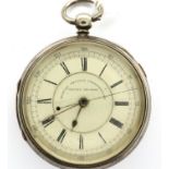 Hallmarked silver Marine decimal chronograph centre seconds pocket watch named to Thomas Shaw 1887