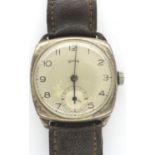 Smith silver wristwatch with ICI 1942 presentation inscription on a brown leather strap, not working