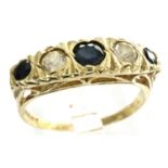 9ct gold dress ring with five graduating sapphires and CZ stones, size R, 2.2g. P&P Group 1 (£14+VAT