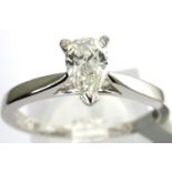 New old stock 18ct white gold 0.40ct pear cut diamond solitaire ring, G/H, VS2, fully hallmarked,