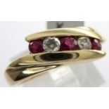 New old stock 9ct ruby and diamond five stone ring, fully hallmarked, size O, 4.0g. RRP £600. P&P