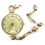 Yeoman: 9ct gold gold ladies wristwatch with seconds aperture, on a rolled gold bracelet, working at