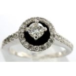 18ct white gold, diamond and enamel ring, size K, 3.4g. P&P Group 1 (£14+VAT for the first lot