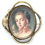 Pinchbeck brooch with portrait of a girl, H: 70 mm. P&P Group 1 (£14+VAT for the first lot and £1+