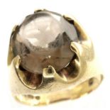 9ct gold ring set with a large smoky quartz, size H, 4.9g. P&P Group 1 (£14+VAT for the first lot