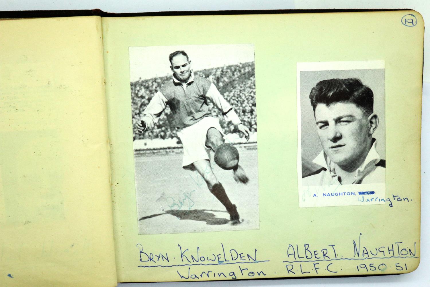1950/51 Rugby League autograph album, mostly single signed pages to include Warrington, Salford,