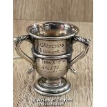 SMALL SILVER TROPHY - 1908 SMEDLEYS TENNIS, 4.5CM HIGH, APPROX 16G