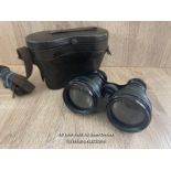 PAIR OF VINTAGE DARK GREEN LEATHER BOUND OPERA GLASSES WITH CASE