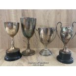 FOUR ENGRAVED TROPHIES TALLEST 16.5CM HIGH