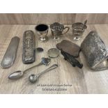 ASSORTED ITEMS INCLUDING SILVER CIGARETTE CASE, ORNAIT METAL GONDOLA AND OTHER SILVER AND PLATED
