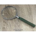 VINTAGE MAGNIFYING GLASS, 9CM DIAMETRE