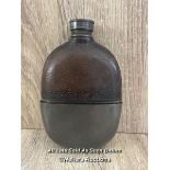 ANTIQUE LEATHER BOUND GLAAS AND METAL HIP FLASK