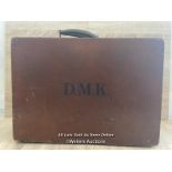 SMALL WOODEN SUIT CASE WITH INTITIALS D.N.K, 35.5 X 25 X 11CM