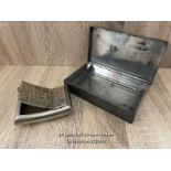 ANTIQUE SILVER PLATED TOBACCO POUCH DATED APRIL 1910 AND METAL LIDDED BOX BY JAMES DIXON & SONS