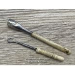 TWO VINTAGE ITEMS: SILVER CIGARETTE HOLDER ( APPROX 5G) & HOOK
