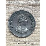 GEORGE III IRISH HALFPENNY COIN 1806, 2CM DIAMETER, APPROX 5G
