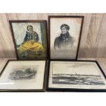 FOUR PRINTS; FRAMED PRINT OF GEORGE 4TH, 18 X 26CM, THE CITY OF GLASGOW 1842 FRAMED LITHOGRAPH