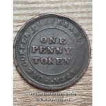 1814 ONE PENNY TOKEN - TRADE & NAVIGATION, 3.2CM DIAMETER, APPROX 17G