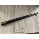 LARGE LEATHER & BRASS TELESCOPE BY HEATH & CO LTD WITH INSCRIPTION ON BRASS "PRESENTED BY THE