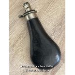 VINTAGE BARTRAM & CO LEATHER SHOTGUN / RIFLE POWER FLASK, 20CM LONG