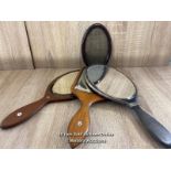 THREE VINTAGE HAND MIRRORS & ONE PHOTO FRAME