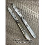 TWO ANNTIQUE SILVER & MOTHER OF PEARL PEN KNIVES, TOATL WEIGHT, APPROX 61G