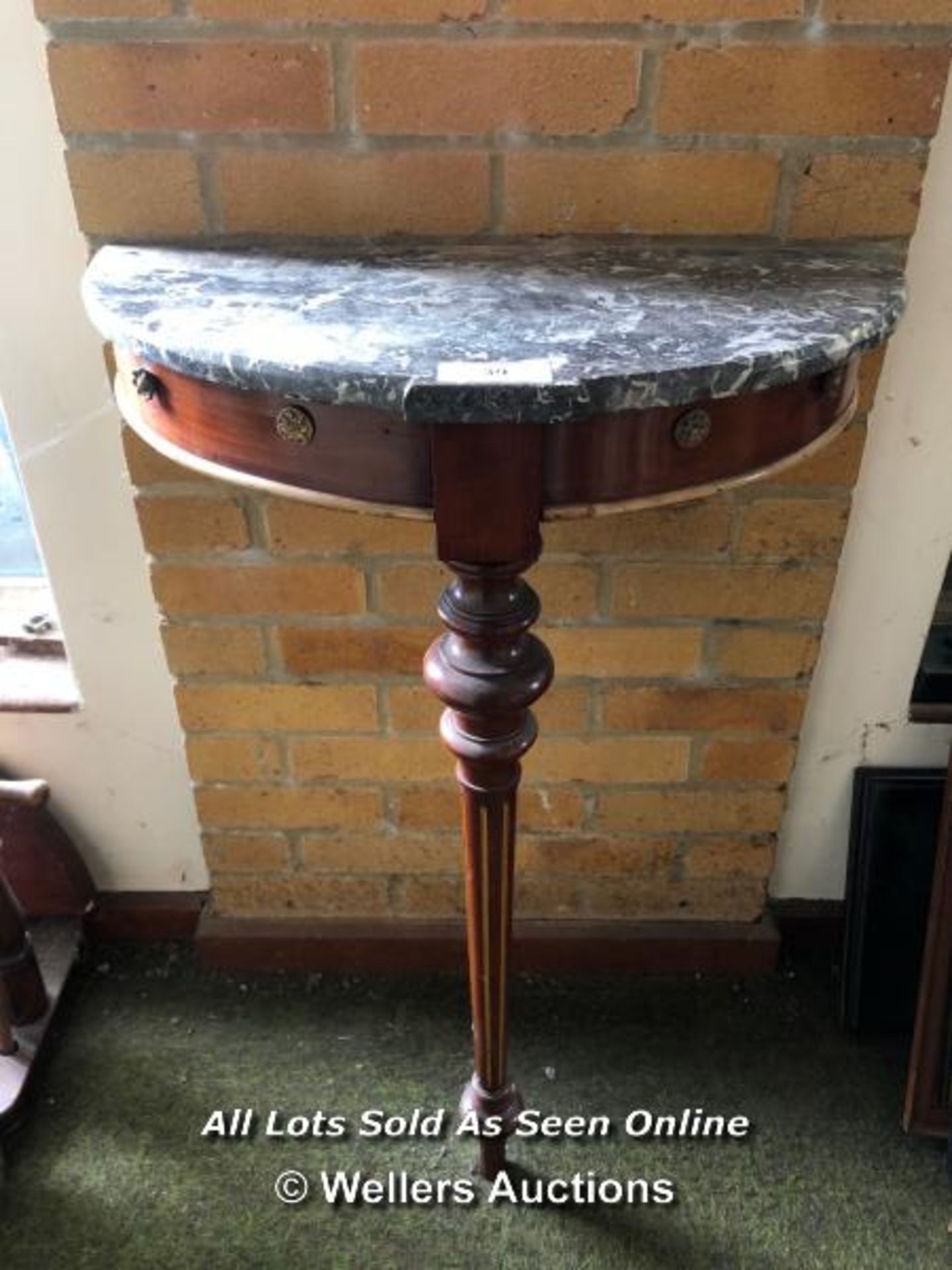 X2 MARBLE TOP HALLWAY TABLES / APPROX. 89CM (H) X 64CM (W) X 34CM (D)