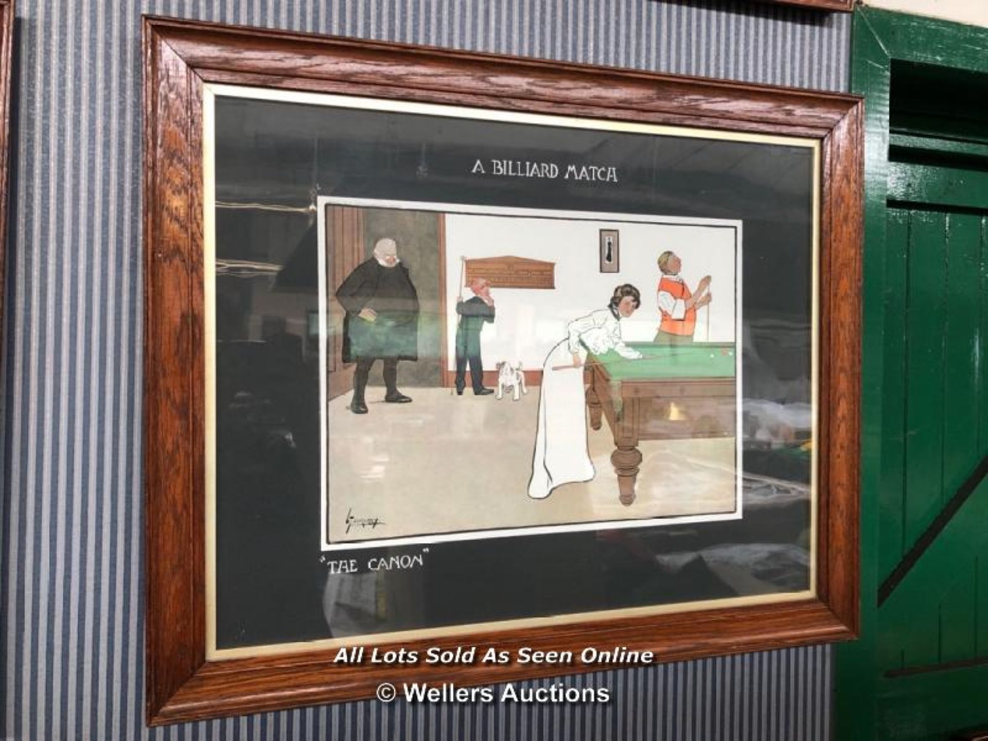 X4 BILLIARD THEMED FRAMED ARTWORK 'A BILLIARD MATCH' INC. "LEFT", "KISSING", "SNOOKERED" AND "THE - Image 2 of 5