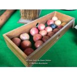 X19 ANTIQUE WOODEN SNOOKER BALLS WITH CASE